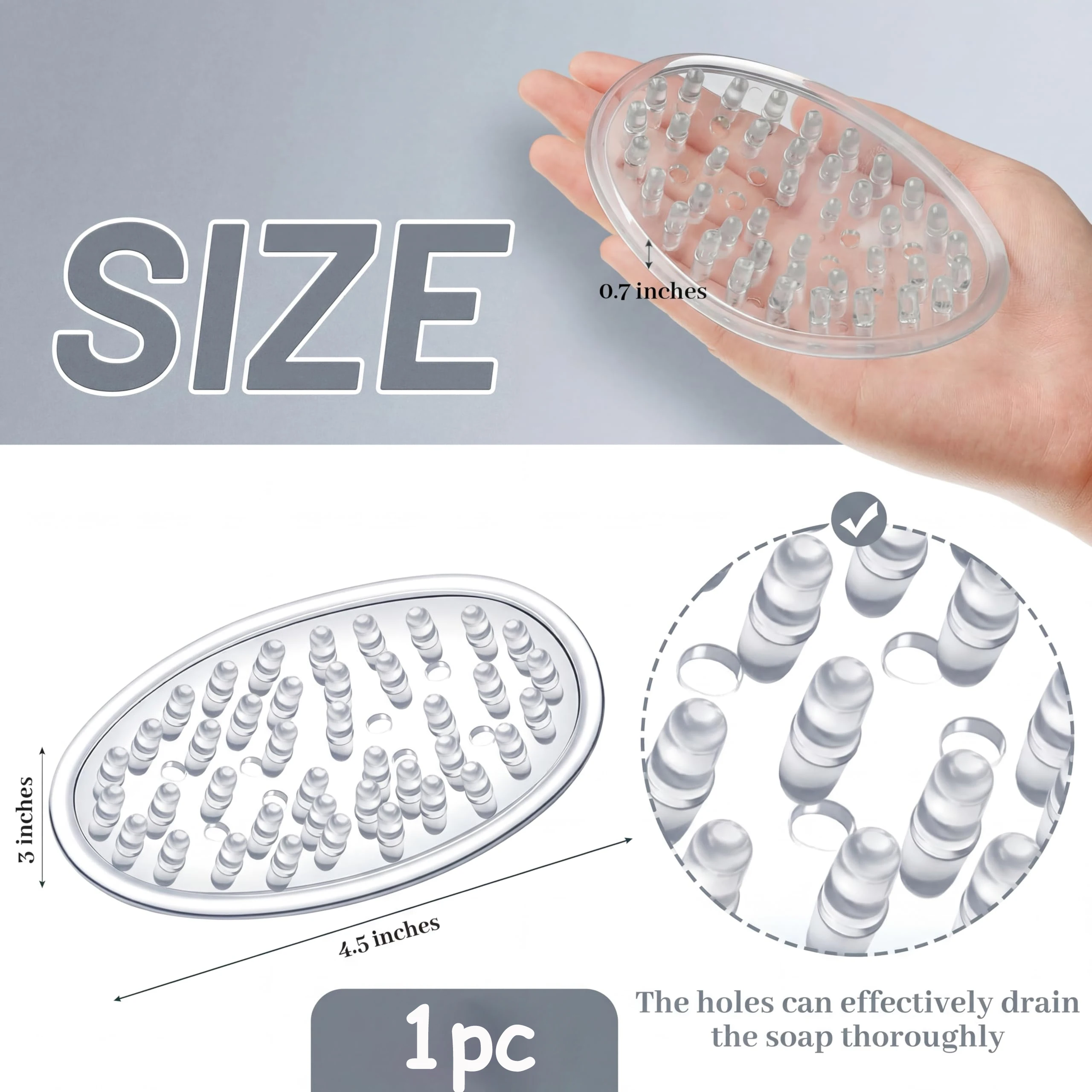 1 Piece Clear Plastic Bar Soap Holder Tray with Holes, Soap Saver Holder for Bathroom Counter, Shower Stall & Kitchen