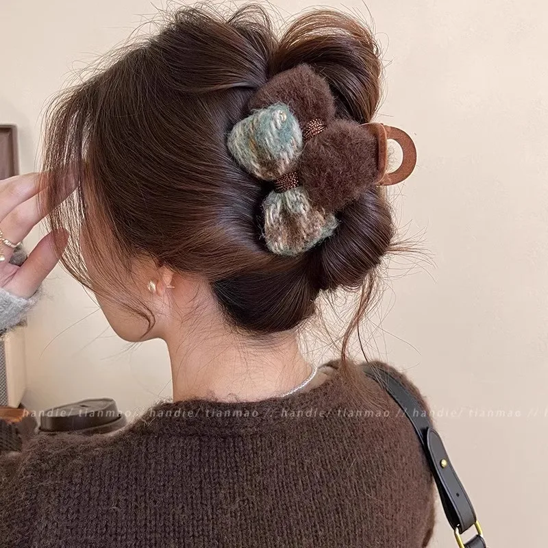 Elegante Plüsch Bogen Kreis Beflockung Haar Klaue Für Frauen Mädchen Süße Haar Ornament Haarnadel Haar Clip Mode Haar Zubehör