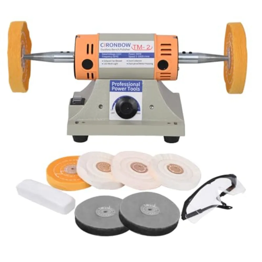 

4" Jewelry Polisher and Adjustable Variable Speed Grinder Machine - With 6 Cloth Wheels and 2 Abrasive Wheels Safety Glasses an