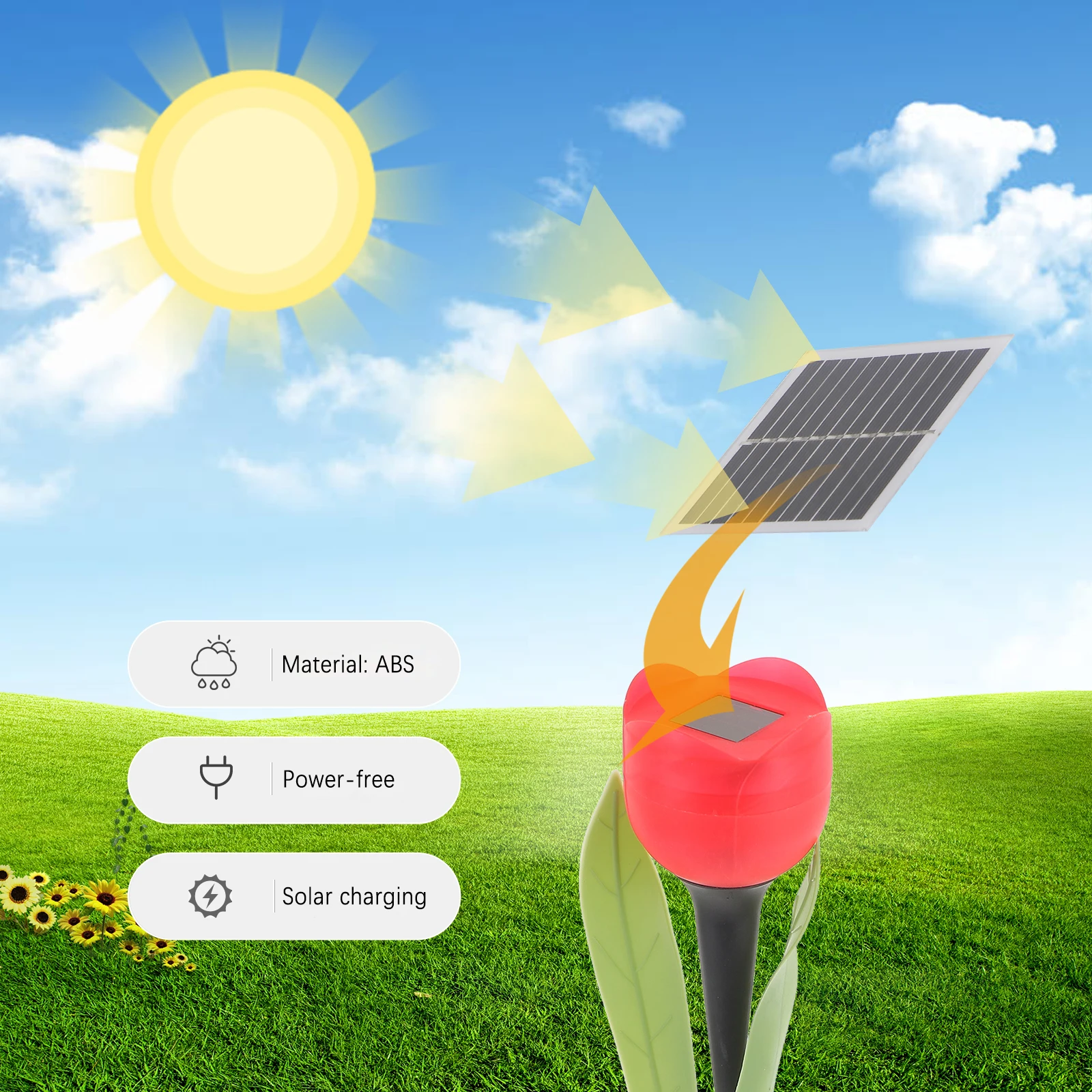 

2PCS Solar Garden Landscape Lighting Tulip Flower Patio Lantern Waterproof LED Outdoor Red Bright Color for Decoration