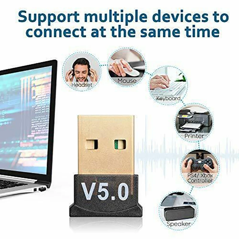 USB Bluetooth 5.0 Adapter Wireless Dongle Stereo Receiver Audio Sender For PC Computer Laptop Earphone TV Transmitter