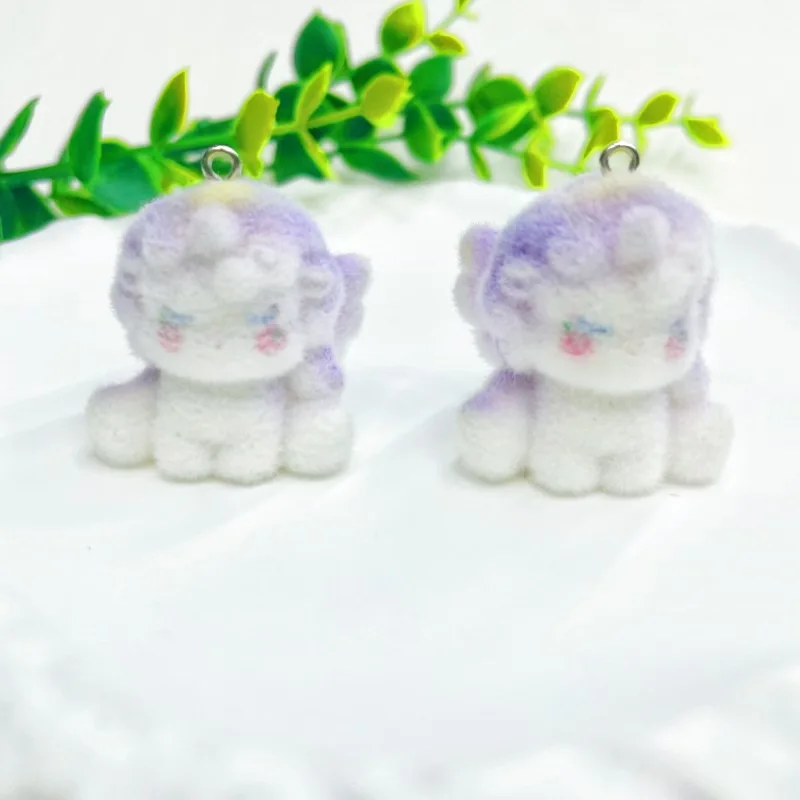 20pcs 3D Cartoon unicorn Charms Flocking resin Animal Pendants for Necklaces Keychain Bracelets DIY Jewelry make