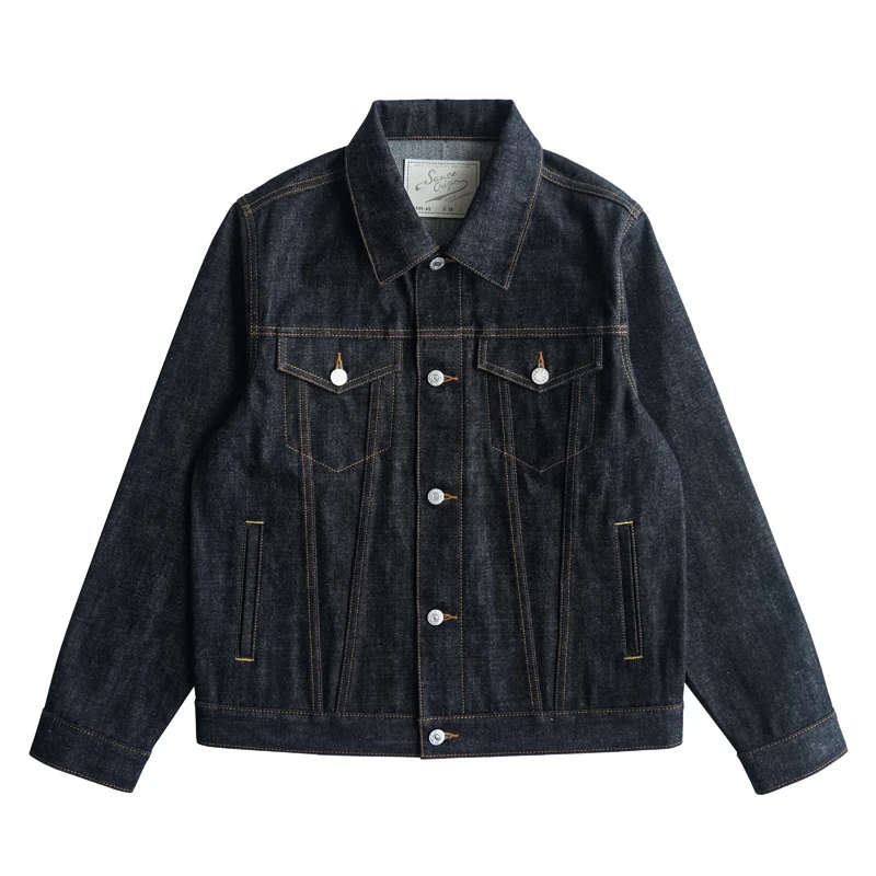 SAUCE ORIGIN Men's Denim Jacket Selvedge Sanforized Indigo Classic Type III Trucker Jacket Silver Button Loose Fit 15 Oz