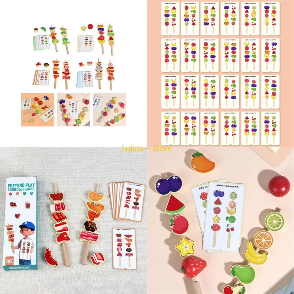 Y4QA Portable Beads Matching Game Engaging Wooden Beads Puzzle Toy for Pattern