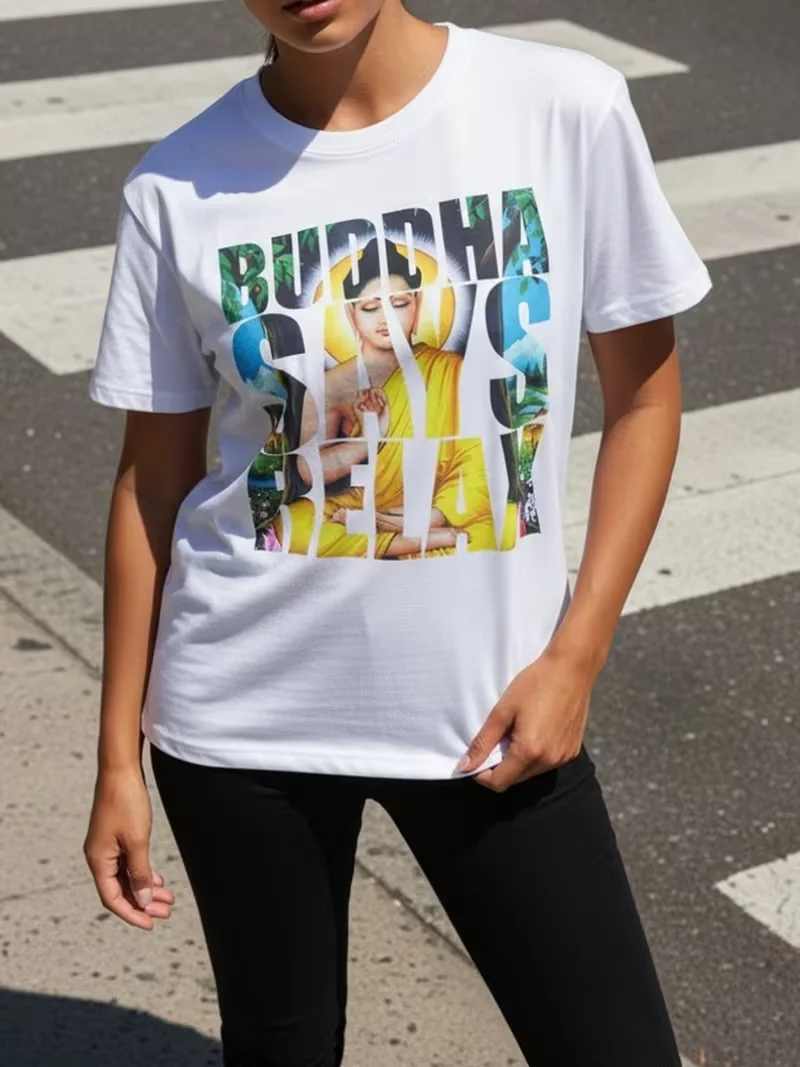 Summer New Arrivals Collection: Buddha-Print T-Shirts—relaxed fit,crew neck, casual and stylish, suitable for both men and women