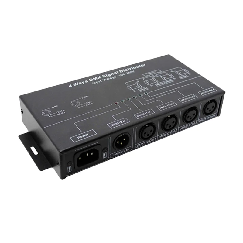 

AC100V-240V Input DMX512 1 To 4 Hub DMX Signal Repeater Splitter 4 XLR-3 Output Distributor Power Amplifier EU Plug