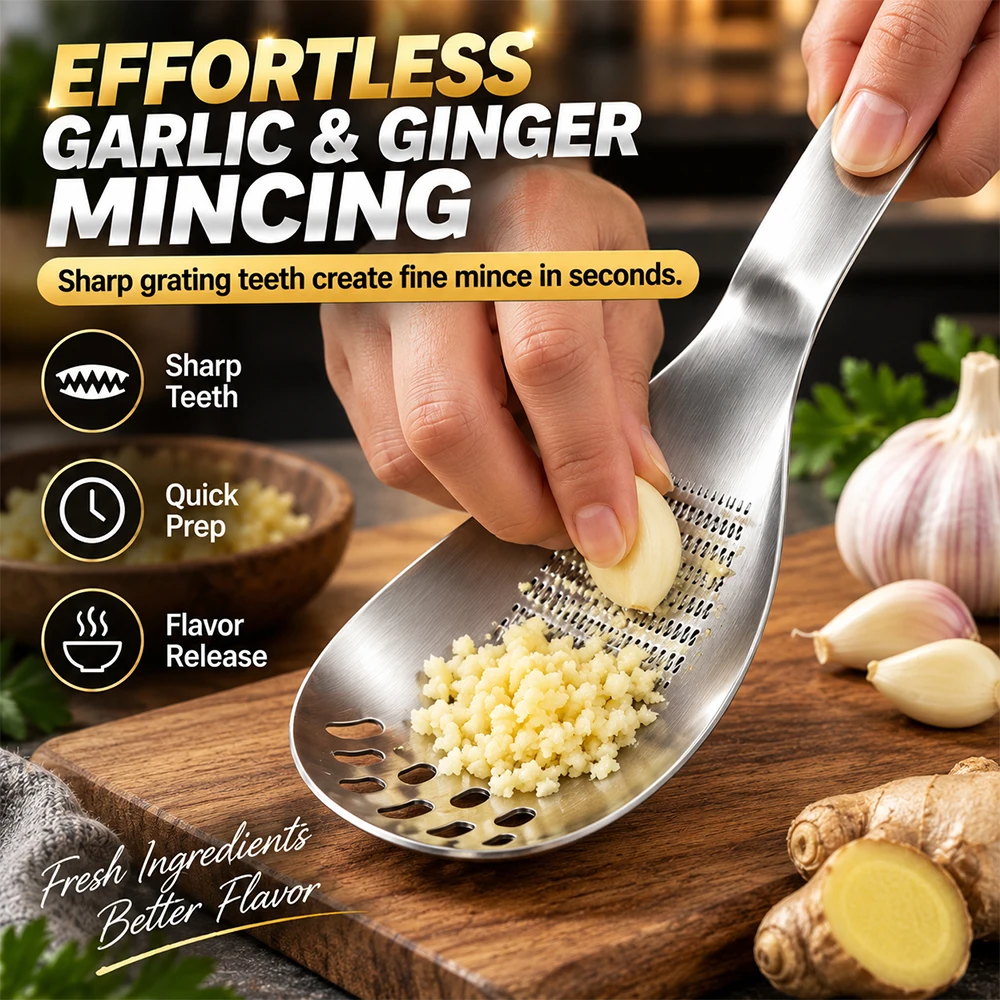 5-in-1 Stainless Steel Cooking Spoon, Multifunctional Cooking Spoon  for Potato Garlic Masher, Egg Separator and Bottle Opener