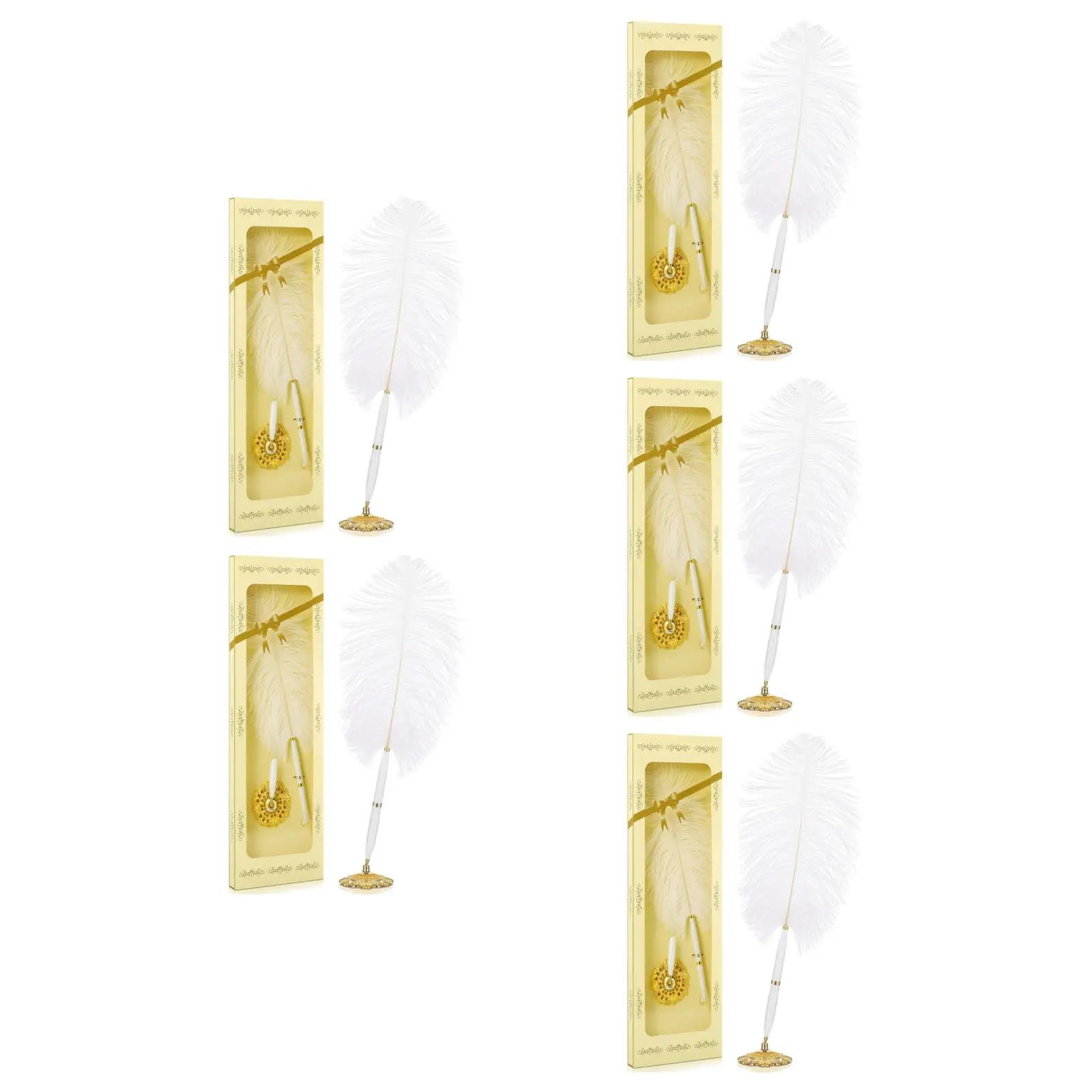 5 قطع قلم ضيوف ريشة قلم ضيوف مع حامل معدني قلم طويل قلم نعام لاستقبال الزفاف