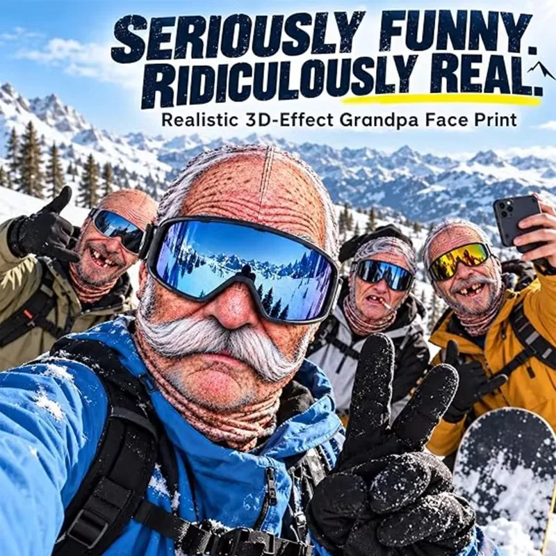 Funny Realistic Face Ski Mask,Old Man Ski Mask Funny Realistic Face Balaclava,Novelty Winter Face Cover for Skiing Parties