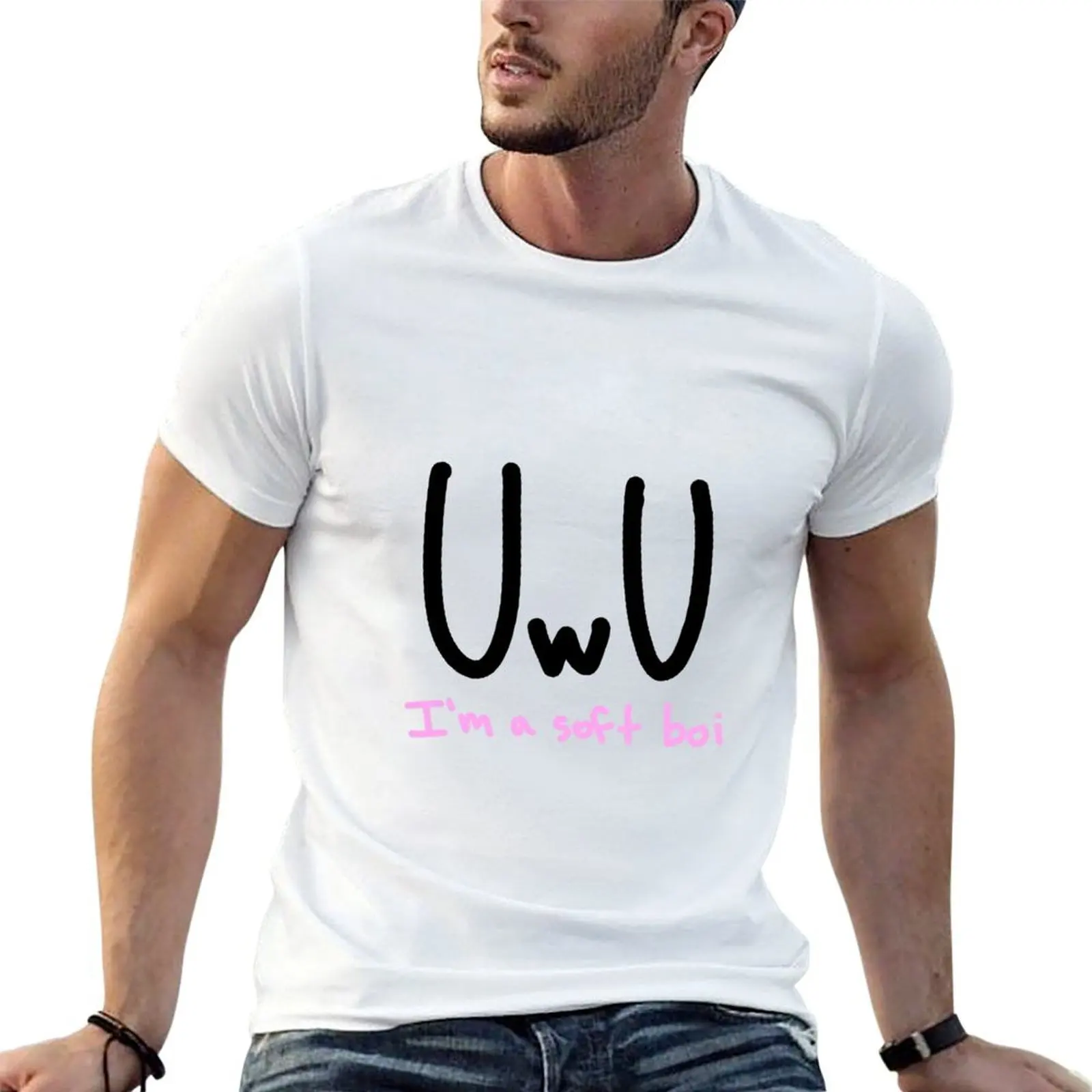 

uwu i'm a soft boi T-Shirt t shirt man casual black cotton t-shirt plain for man package T-Shirt