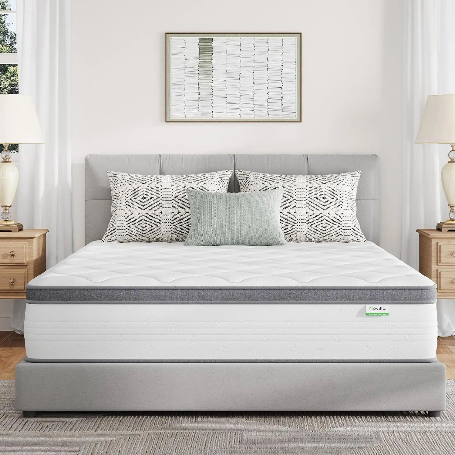 12 Inch Queen Hybrid Mattress, Medium Firm Feel, Innerspring and Comfort Foam Layers, Pressure Relief and Motion Isolation