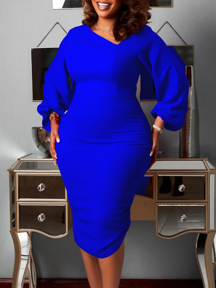 Aomei elegante Frauen Midi Bodycon Kleid diagonalen Kragen lange Lanten Ärmel Büroarbeit täglich afrikanische weibliche große Roben neu