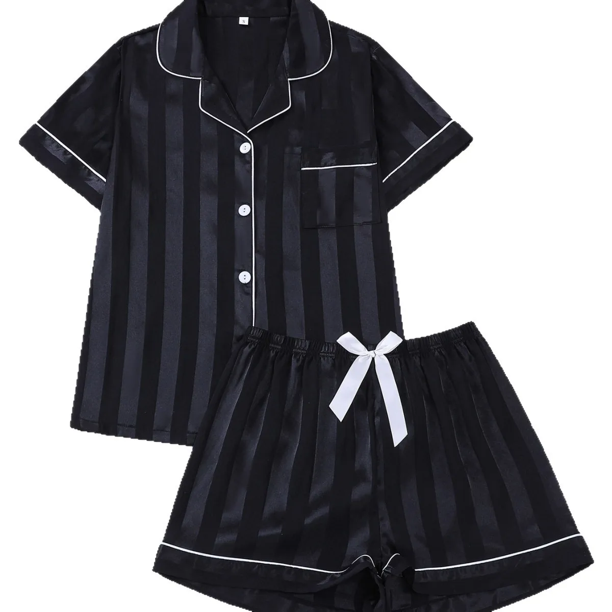 Women Pajamas Set Casual Comfy Loungewear Lapel Collar Short Sleeve Top & Shorts Pajama Set Womens Outfits Pijama Mujer 4