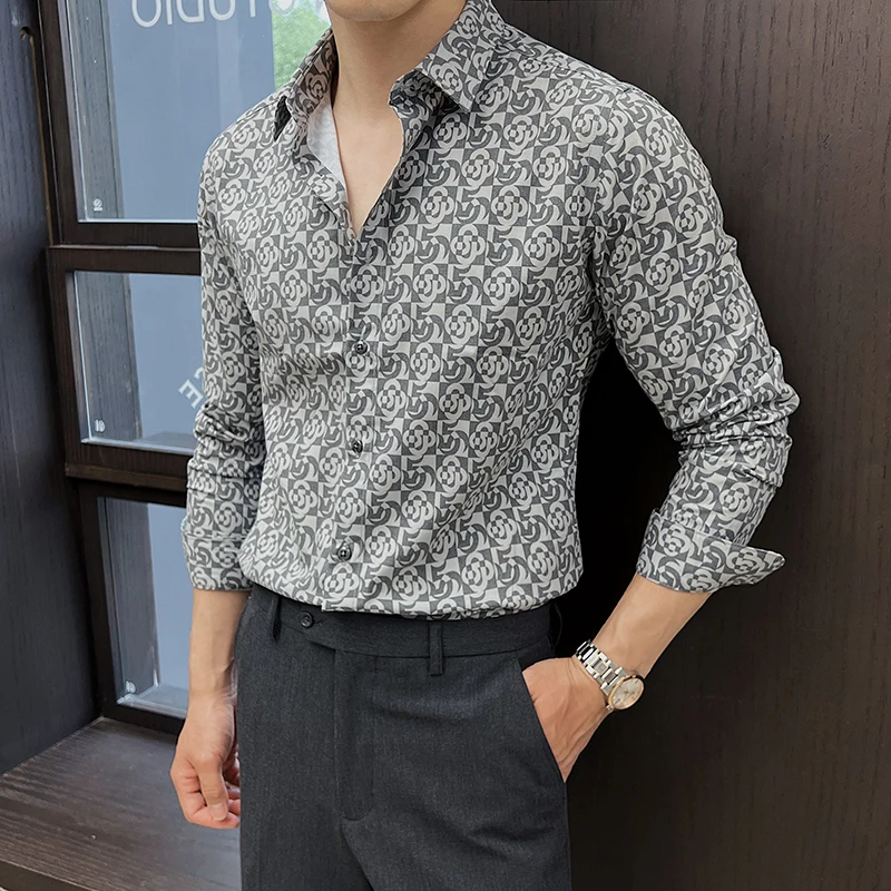 

2025 Summer Long Sleeve Casual Shirts Slim Fit Business Social Party Formal Dress Shirts Trend Vintage Streetwear Men Clothing