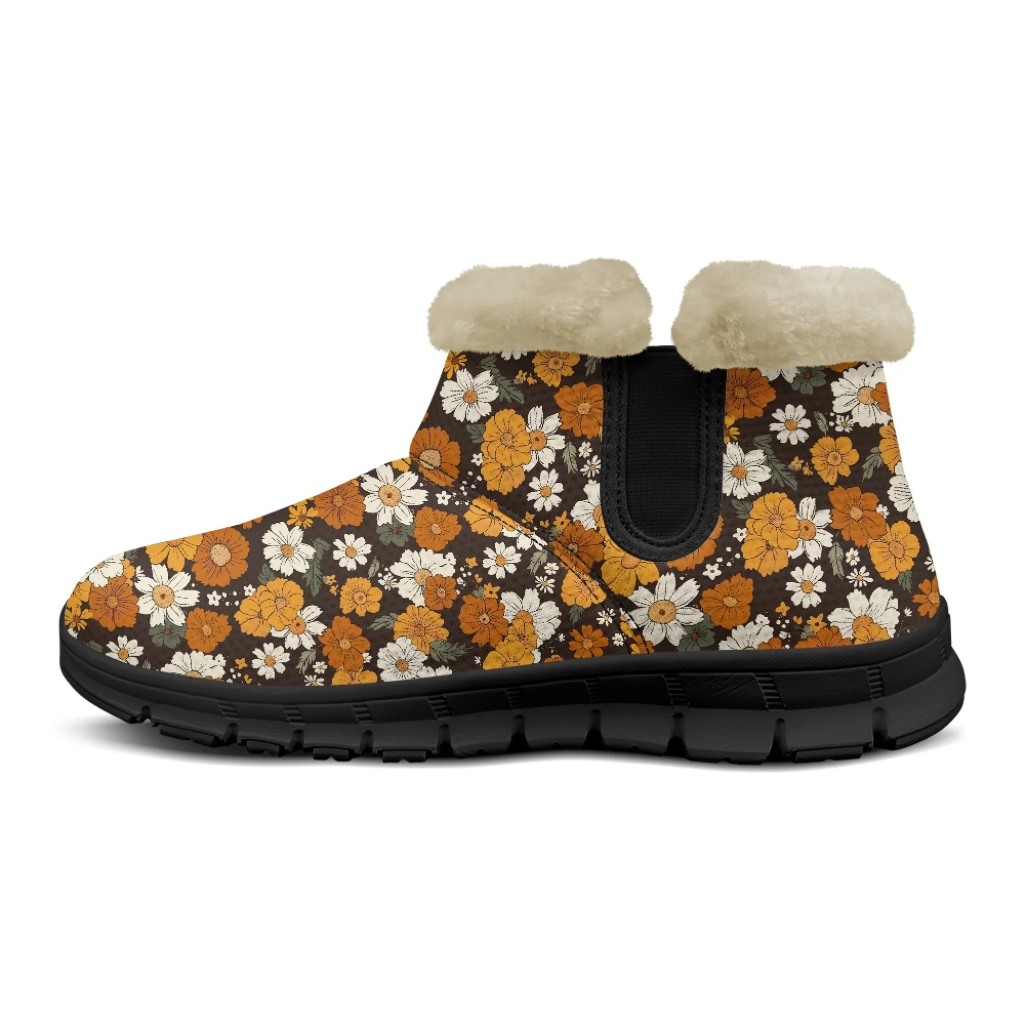 INSTANTARTS Women Snow Boots Cute Daisy Print Casual Boots Soft Ladies Short Plush Comfortable Winter Warm Shoes