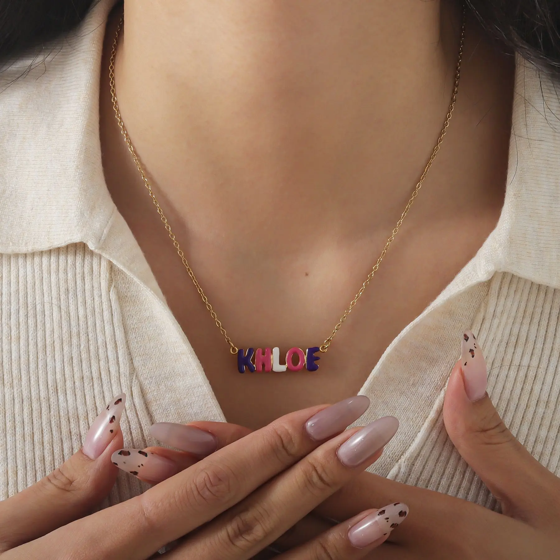2025 Light luxury creative new product custom name necklace enamel pendant bubble letter pendant necklace gift