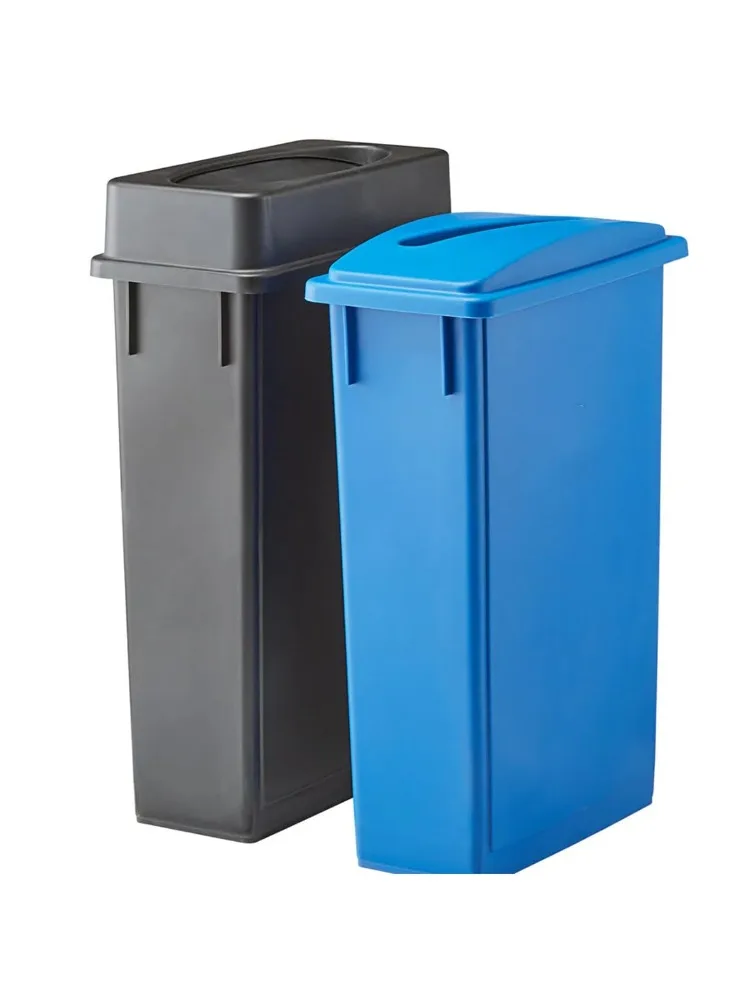 

(46 Gallon) Slim Rectangular Recycle Station with Lid (Drop Shot, Paper Slot), Mixed Recycling Station Kit, Commercial