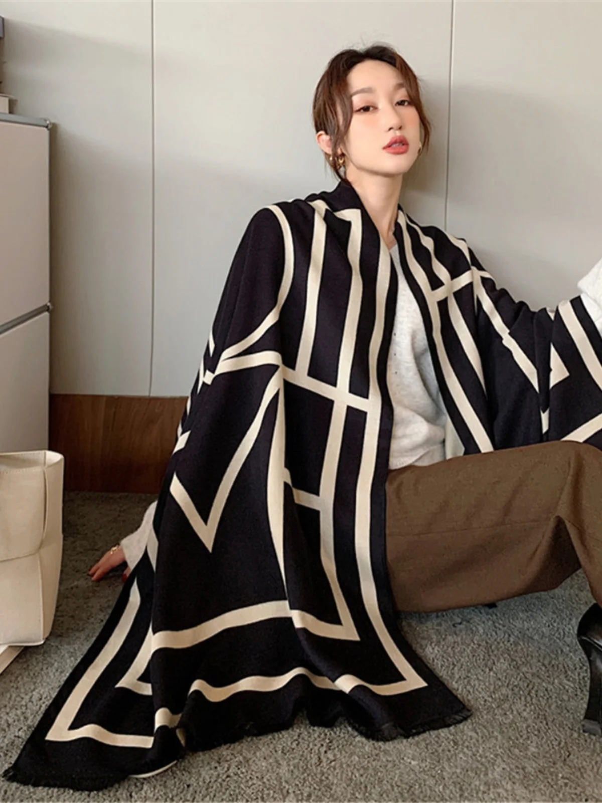 high-end-women's-thickened-pure-cashmere-scarf-winter-new-korean-style-plaid-shawl-tassel-warm-neck-warmer-rectangle-shape