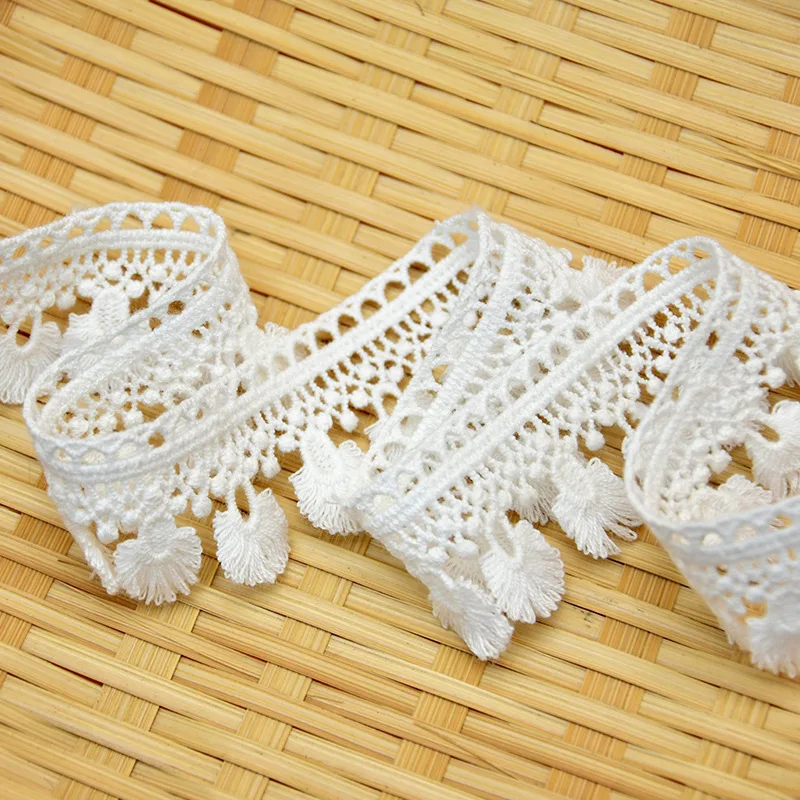 New 3cmx5 yards cotton trim water-soluble embroidery lace hanging tassel DIY children\'s clothing skirt home fabric accessories