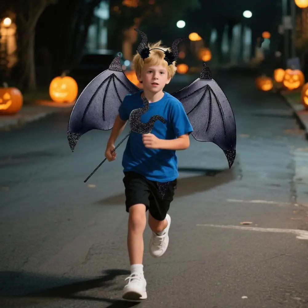 Accesorio de tenedor Tridente, conjunto de cuerno de alas de diablo, conjunto de accesorios de disfraz de Halloween con alas de diablo, aro para el pelo, tenedor Tridente, papel de demonio