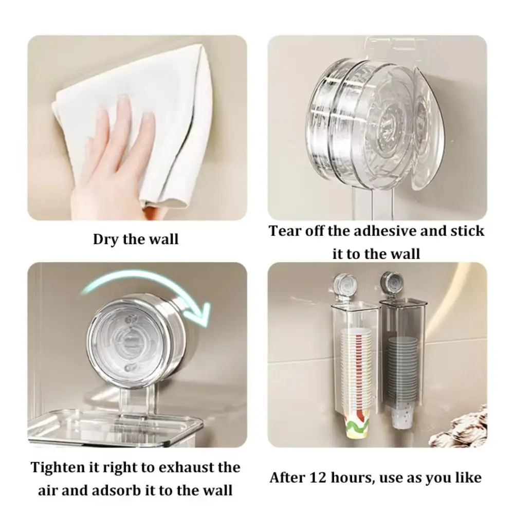 Suction Cup Disposable Cup Dispenser Clear Design Wall-mounted Paper Cup Storage Rack Punch-free Dustproof Cup Picker Home