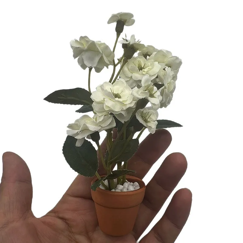 Mini Small Potted Rose Plant Simulation Flower Pot Model Scene Dollhouse Miniature Decoration Photography Props Desktop Decor