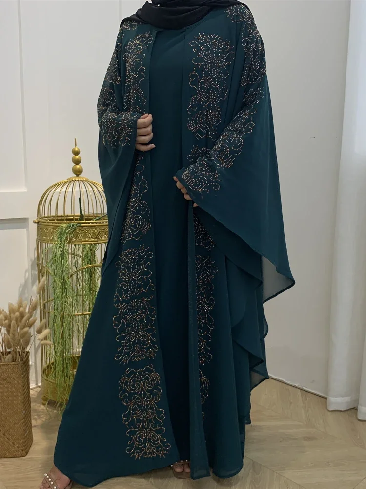 Eid Turkey Muslim Prayer Dress Bat Sleeve Diamond Abaya Ramadan Women Vestidos Moroccan Kaftan Jubah Robe Mujer Islamic Clothing