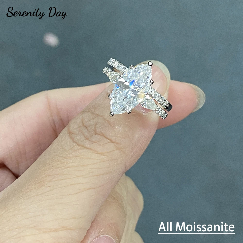 

Комплект колец с муассанитом 3 карата, огранка маркиз, цвет D, для женщин и девушек, подарок, ободок из серебра S925, 100% цельное серебро, сверкающие лабораторные бриллианты, свадебные кольца, ювелирные изделия