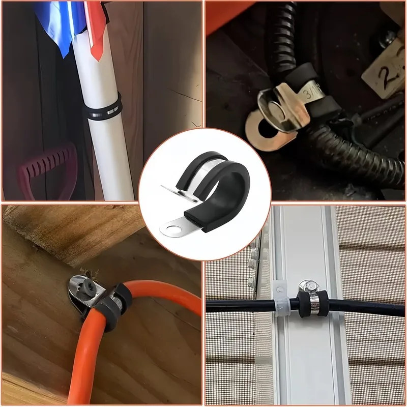 13 pcs M10 Tube Fastening Clips, Stainless Steel Body, Automotive Tubing Repair Cable Wire Management, Vibration Dampening