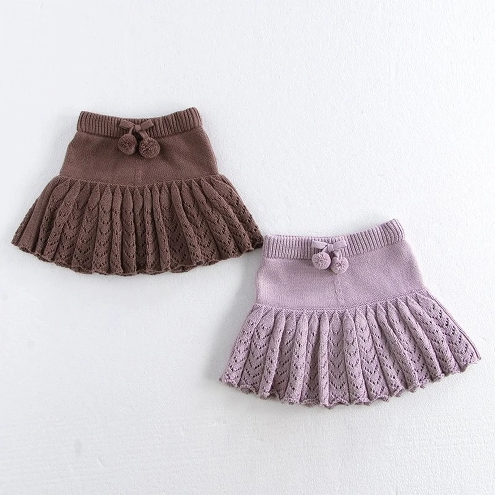 

‌Girls Vintage Knit Pleated Skirt Pants Winter Warm Corduroy Bottoms Kids Elastic Waist Outfit Holiday Party Casual Wear