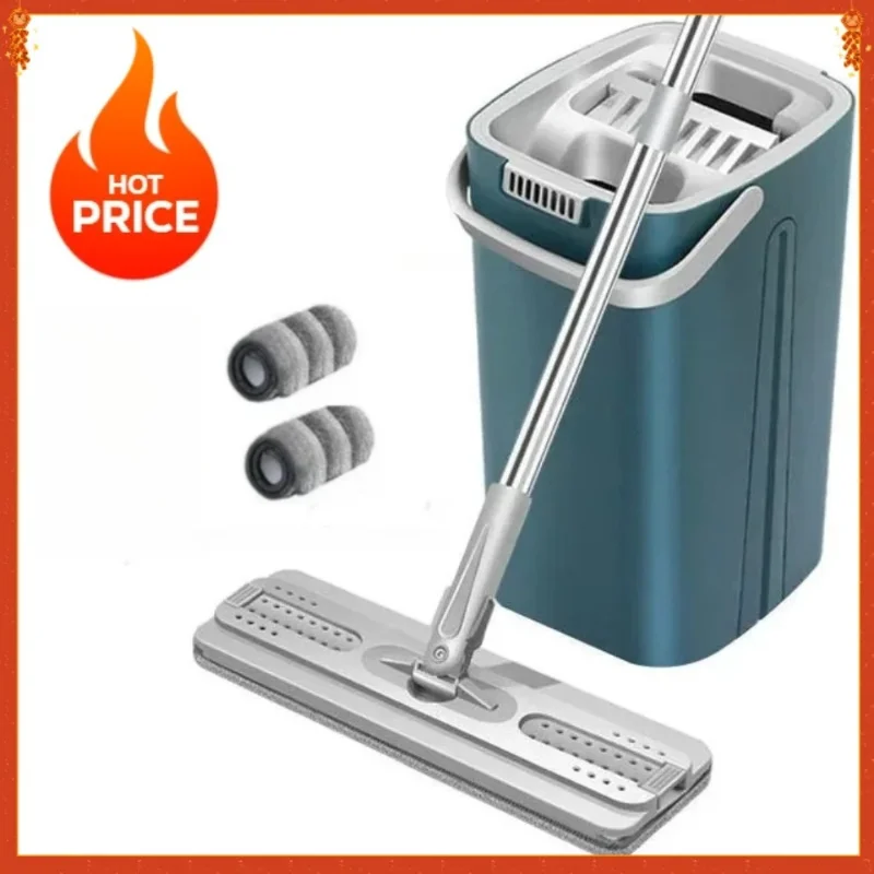 Nuevo trapeador y cubo para suelo plano, herramienta de limpieza de cocina, escurridor de microfibra, mágico, escalable, buen ayudante para fregar el suelo