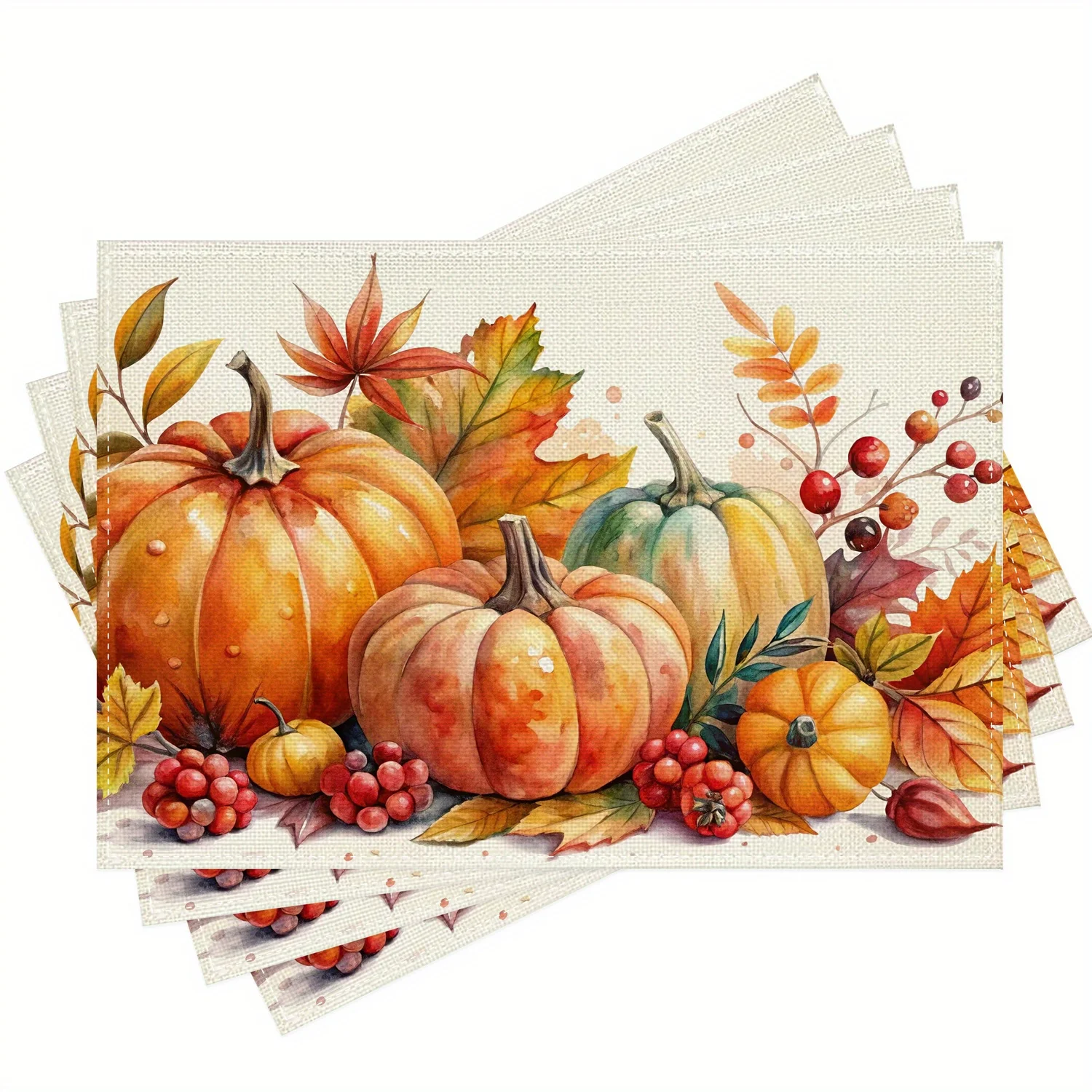 

11.81*17.72inch Watercolor Pumpkin Berry Autumn Leaves Autumn Placemats 4/6pcs for Kitchen Table Thanksgiving Party Decoration