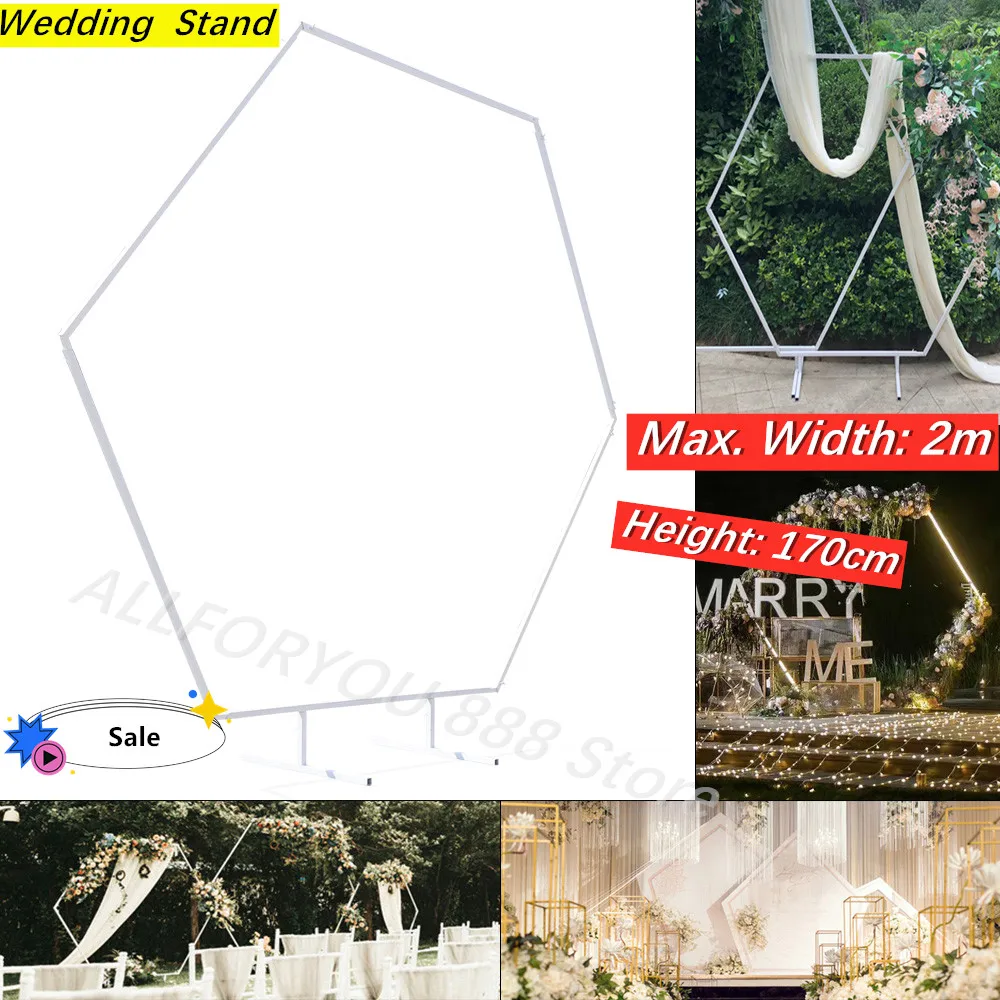 Wedding Stand Hexagonal White Iron Arch Frame Background Decoration Patio Decor