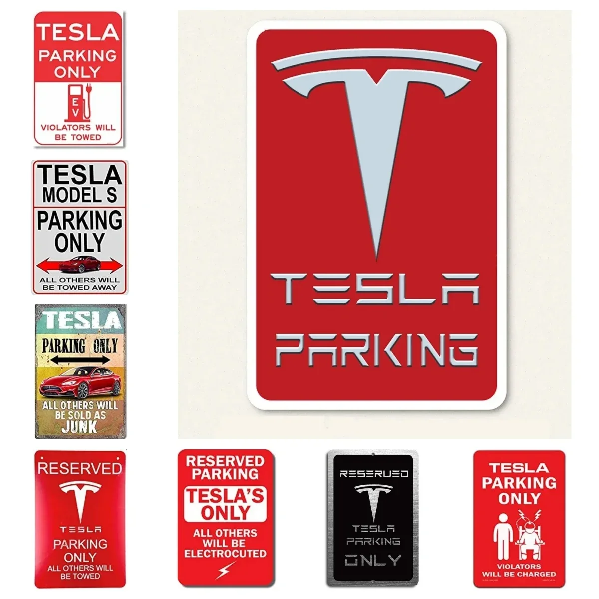 Voss Collectables Tesla Car Reserved Parking only Aluminum Sign with All Weather UV Protective 12x8in 20x30cm 16x12in 40x30cm