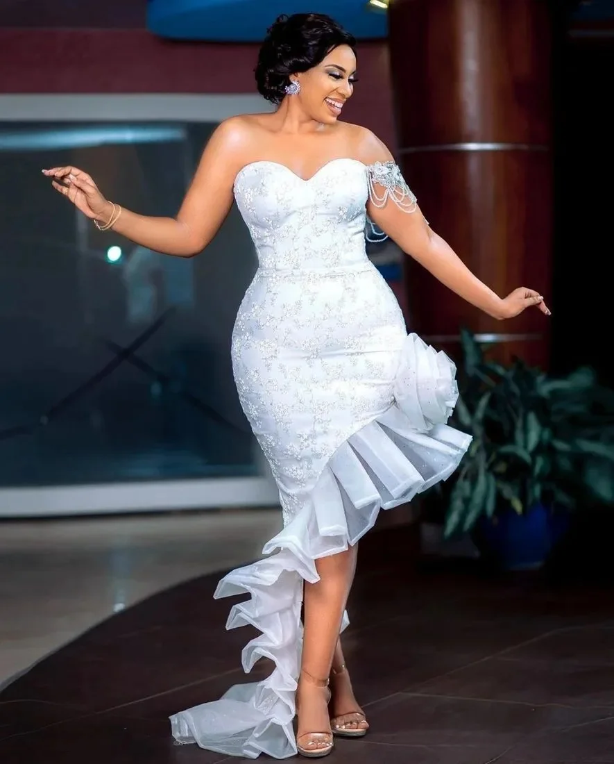 Vestido de casamento sereia personalizado para noiva, plus size, ilusão de noiva, um ombro, assimétrico, renda frisada