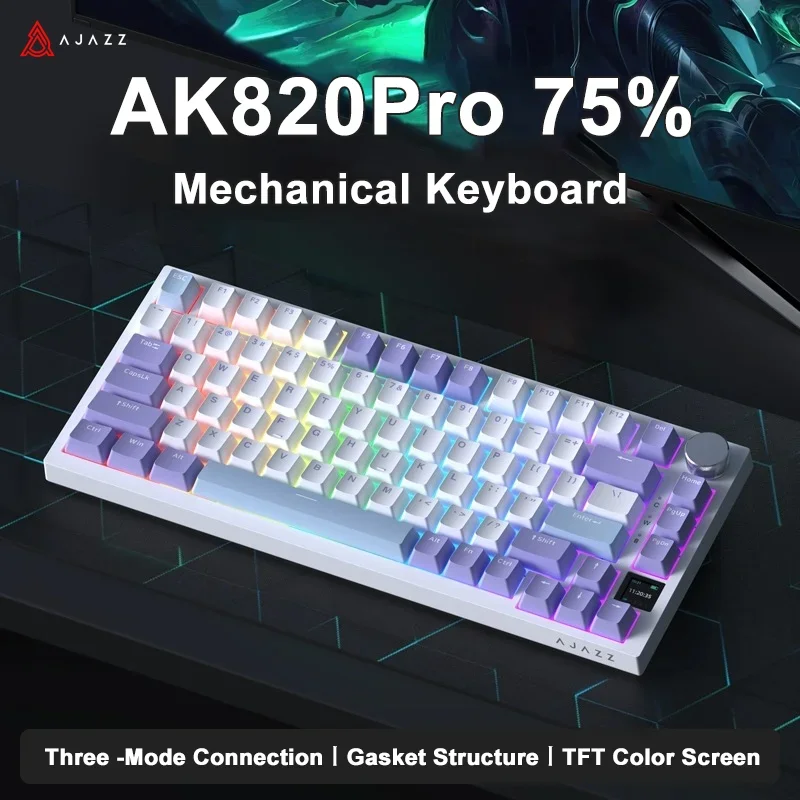 AJAZZ AK820 / AK820Pro Gaming Mechanical Keyboard 75% 82 Keys Wired Single Mode/Wireless Bluetooth Gamer Keyboard for Laptop PC