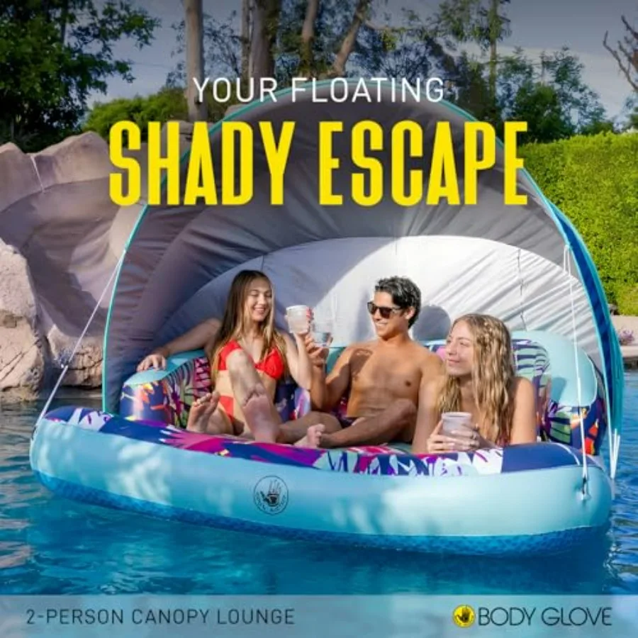 2-Person Pool Canopy Lounge for outdoor relaxation, premium polyester fabric, navy blue, UV-resistant and quick-dry