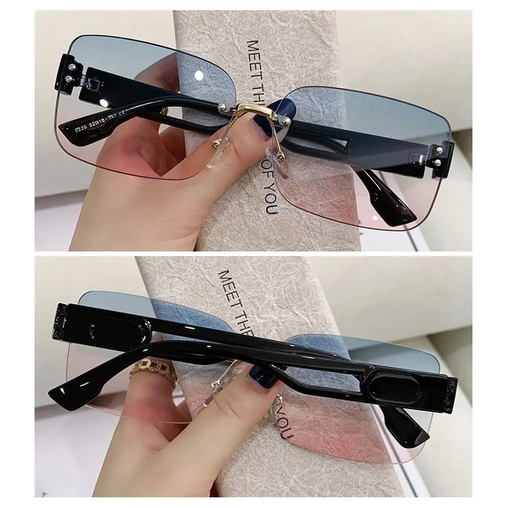 Korean Style Rimless Sunglasses Gradient Lenses Ins Style Rectangular Sun Glasses UV Protection Beach Eyewear for Women & Men