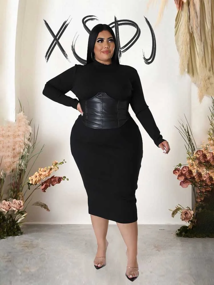 Women Spring Long Sleeve Dresses with Corset Daily Simple and Elegant Dress Female Plus Size Dress Clothing