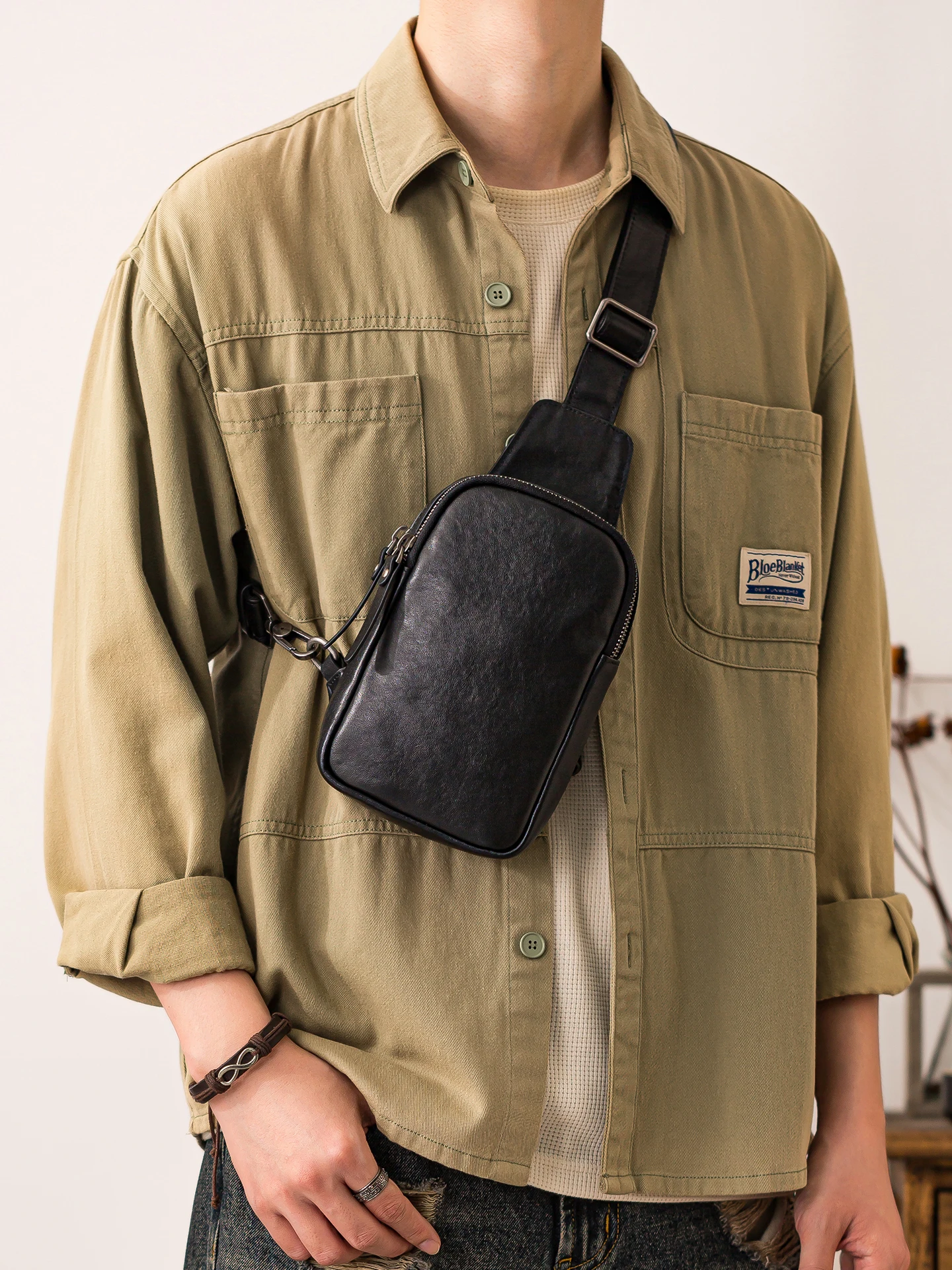 weekend sports luxury first layer cowhide men's small chest bag casual designer handmade real cow leather black crossbody bags
