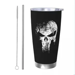 Punisher bicchiere isolato con coperchio a cannucce tazze da caffè sottovuoto tazza da viaggio per auto da viaggio all'aperto, 20oz