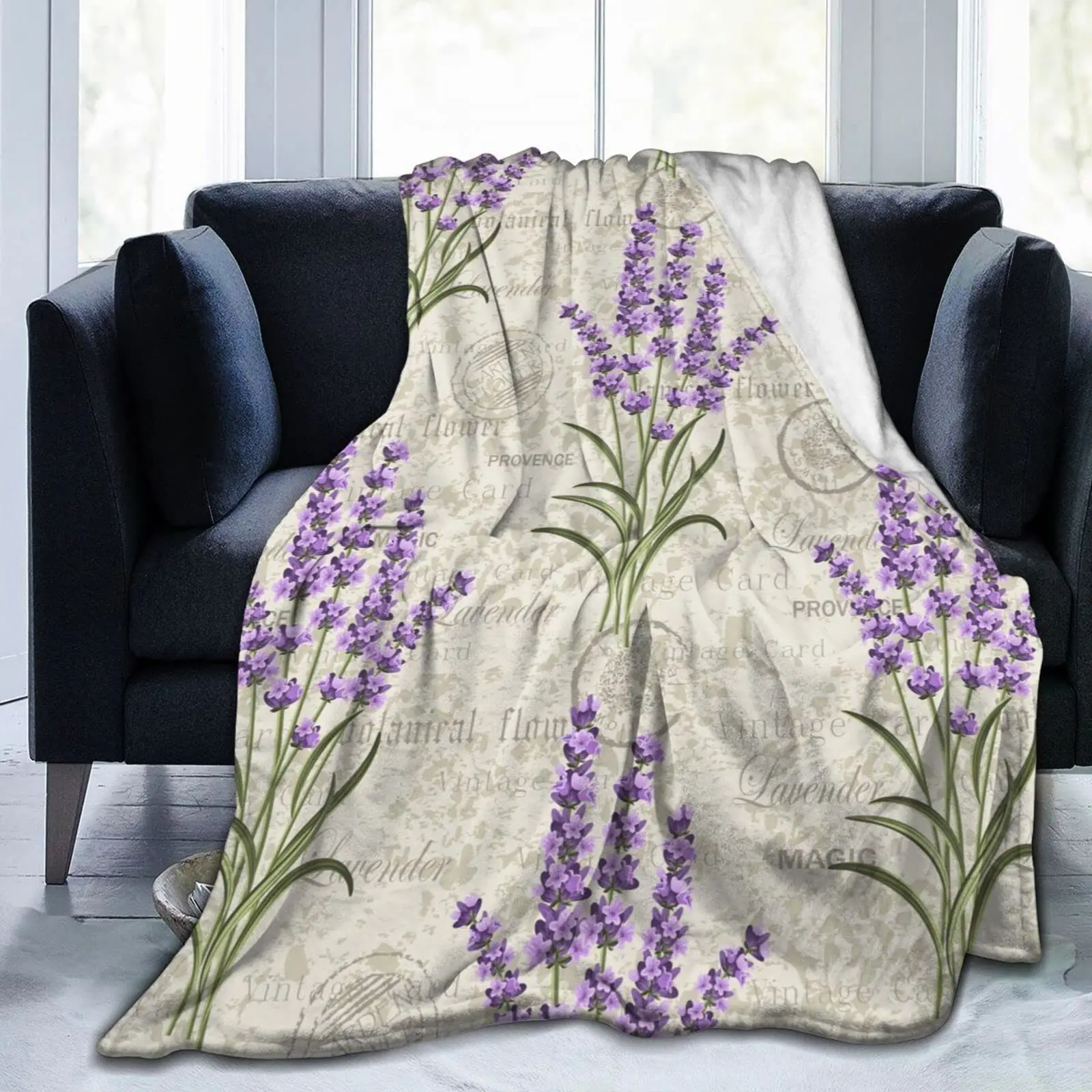 Lavender Blanket Soft Plush Warm Flannel Blanket Lavender Gift for Women Girls Purple Flower Throw Blanket for Travel Camping