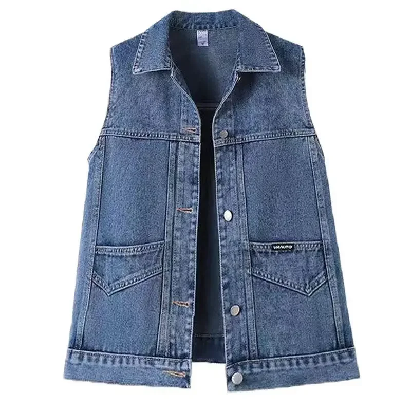 

Autumn Cowboy Vest Sleeveless Cardigan Women's Vests Spring Summer New Waistcoat Jacket Fashion Cargo Pocket Couple Jacket Chic