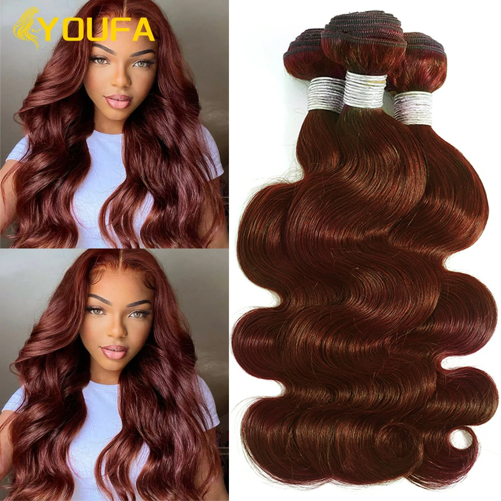 YOUFA Reddish Body Wave Human Hair Weave Bundles 100g/pc Brazilian Body Wave Pre Colored #33 Brown Hair Weaving Extensions Women