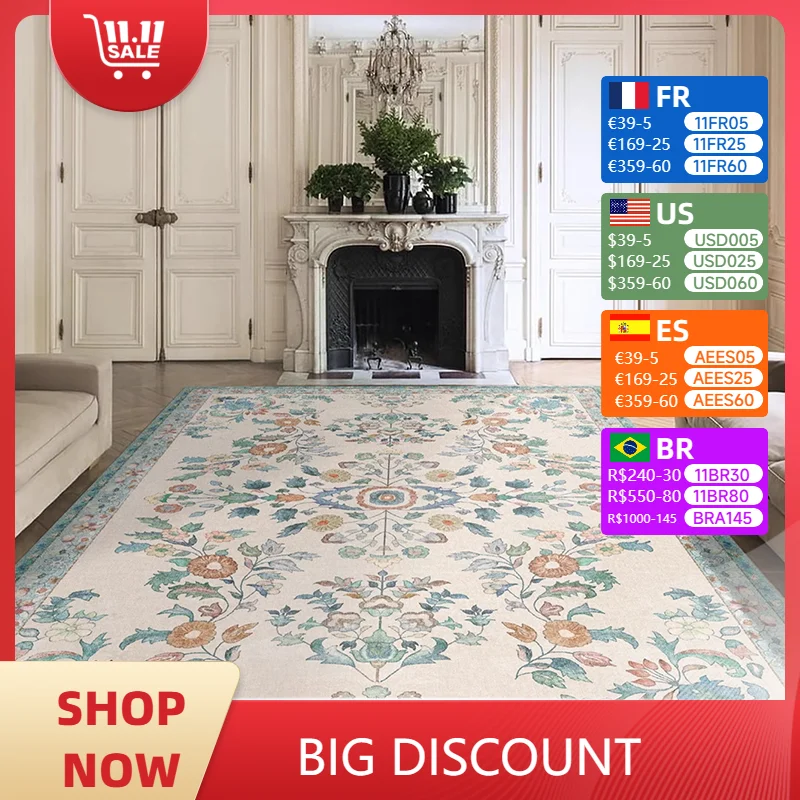 

Living Room Carpets Vintage Art Floral Home Decoration Soft Coffee Table Rug Large Area Fluffy Bedroom Bedside Mat Alfombra 양탄자