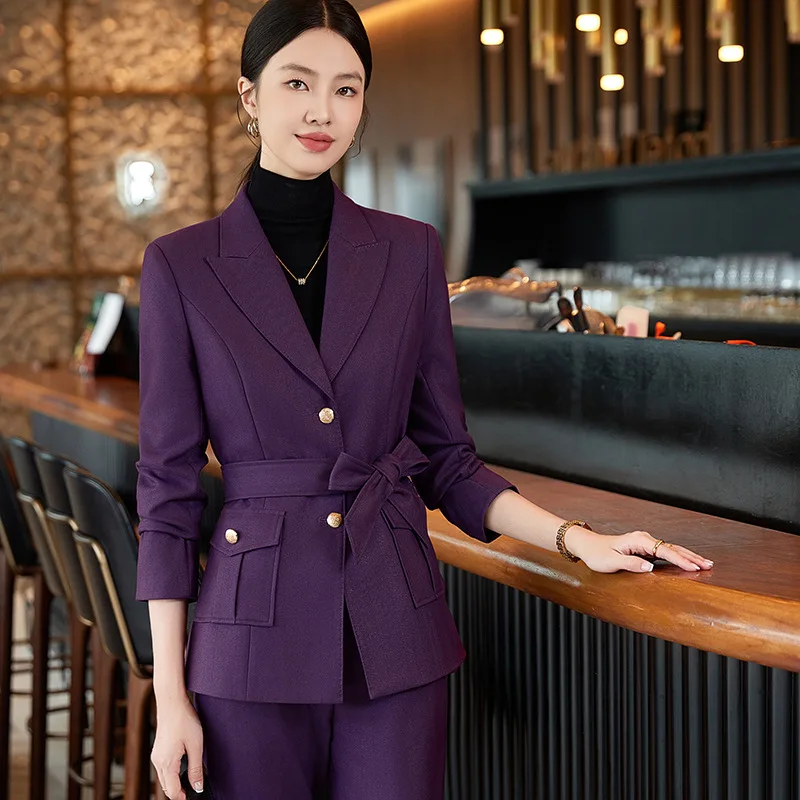 2024Autumn and Winter New Purplish Red Suit Jacket Women's Pants Professional Casual Two-Piece Suit Fashion High-End