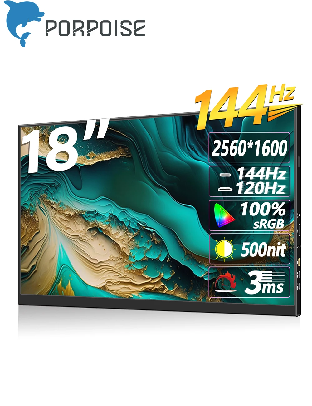 Monitor portátil Freesync de 18 pulgadas, pantalla IPS de 2,5 K, 144Hz, 99% DCI-P3, para PC, portátil, Mac, teléfono, Xbox, PS4/5, Switch