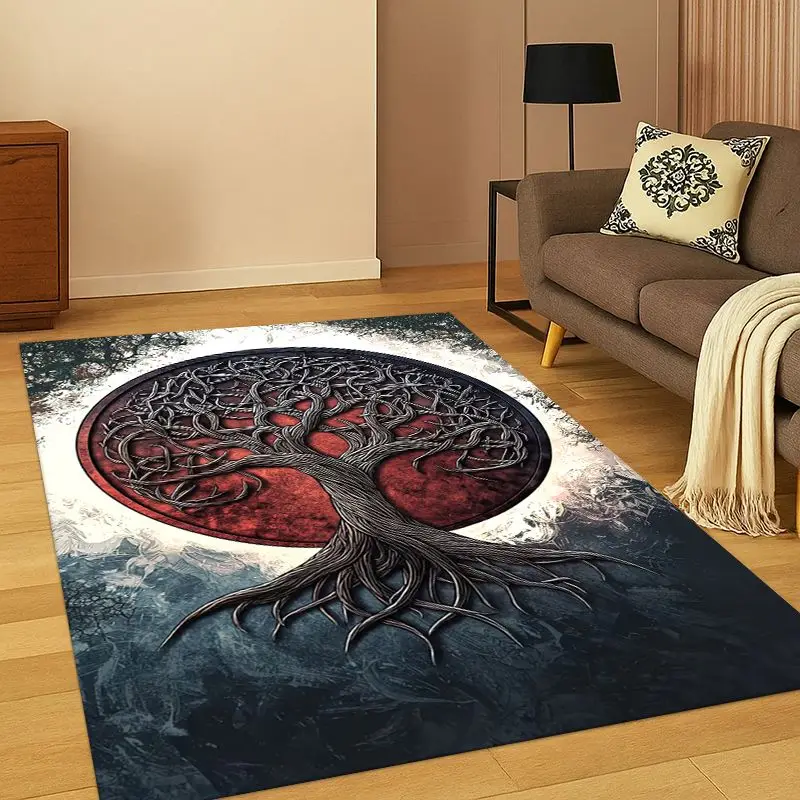 Tree of Life Nordic Mythology Yggdrasil Nature Cartoon Carpet Rug for Bedroom Living Room Sofa Doormat Home Decor,Non-slip kid