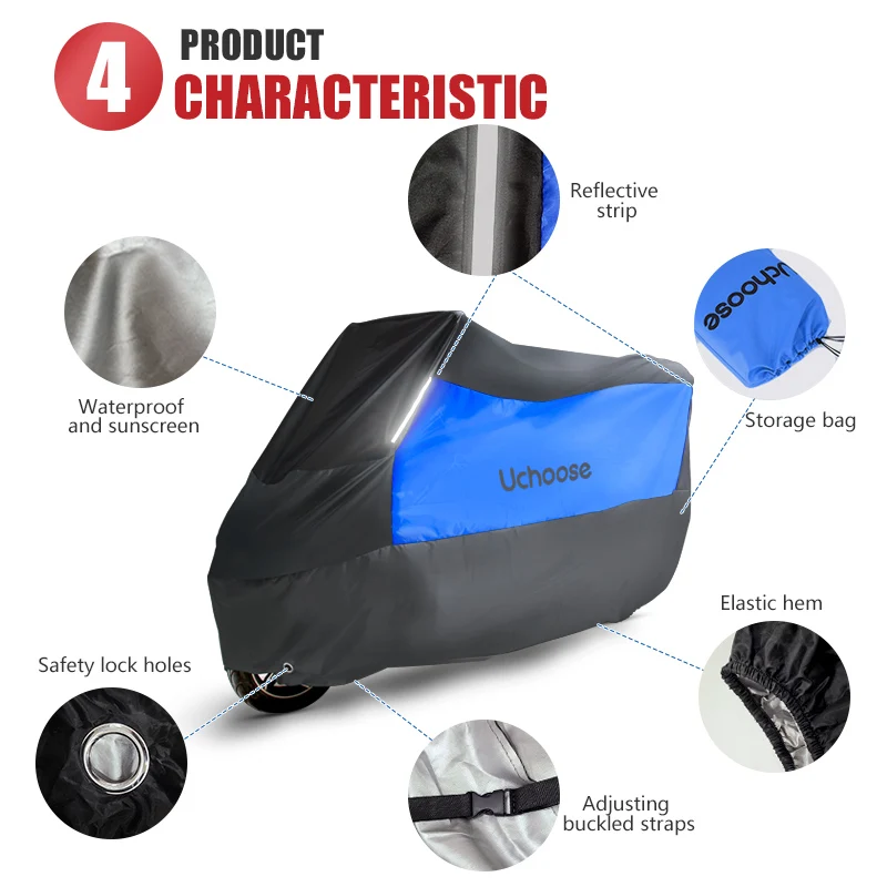 190T Universal Uchoose Motorcycle Cover Waterproof Outdoor With Reflective Strips Protector Covers Scooter Motorcycle Raincoat