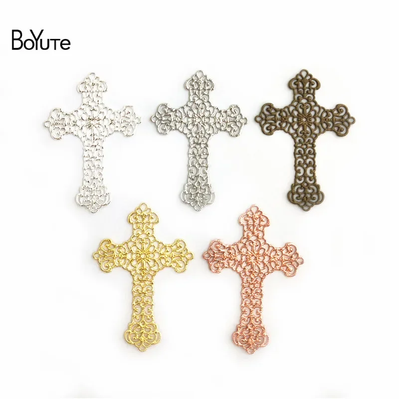 BoYuTe Filigree (20 Pieces/Lot) Metal Brass Stamping 37*52MM Filigree Cross Materials Handmde Diy Jewelry Accessories